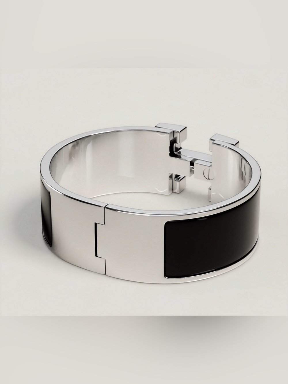 Hermes Silver-Tone Cuff Bracelet with Black Enamel Panels - Picture 5 of 6